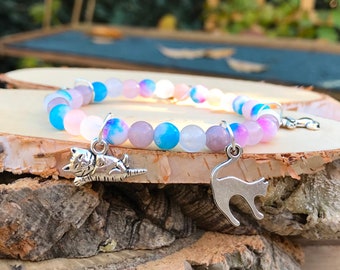 Cat Bracelet Love my Cat Cats Moonstone Jade Silver Animal Memorial