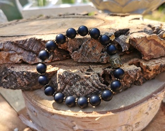 Buddha Bracelet Onyx 8 mm Bronze Mala Bracelet