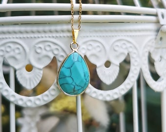 Turquoise Necklace Gold Drop