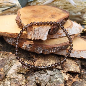 Smoky quartz bracelet 4 mm pearl gemstone bracelet