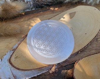 Selenite Plate Flower of Life Charging Plate Disc Stone Coaster