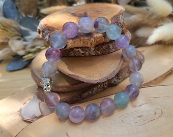Fluorite Buddha Bracelet 10 mm Beaded Gemstone Bracelet