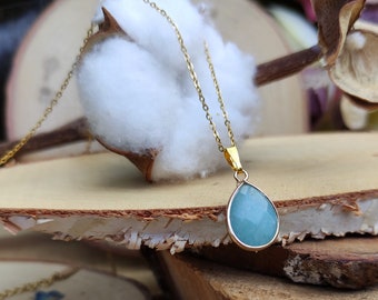 Amazonite Drop Necklace Gold Gemstone Necklace