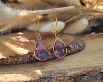 Amethyst Drop Earrings, Gold Gemstone Earrings