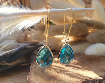 Jade Drop Earrings, Gold Drop Gemstone Earrings