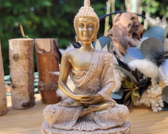 Buddha Statue Meditation Buddha Figure Gold Sand Yoga Decoration Feng Shui