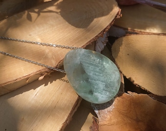 Fluorite drop chain tumbled stone gemstone crystal silver green fluorite