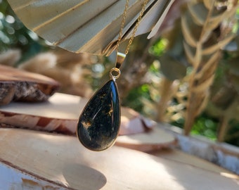 Gemstone Moss Agate Drop Necklace Gold