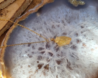 Citrine Necklace Raw Stone Gold Raw Citrine Gemstone Necklace