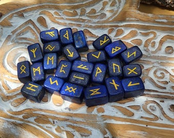 Rune Stones Set Lapis Lazuli Gold Runestones Oracle Gemstones Talisman Rune