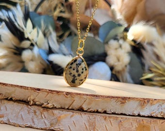 Dalmatian Jasper Drop Necklace Gold Jasper Gemstone Necklace Gemstone
