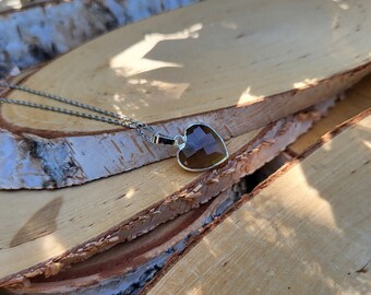 Gemstone Smoky Quartz Heart Necklace Silver