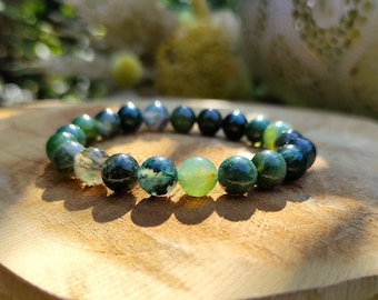 Moss Agate Bracelet 8 mm Pearl Gemstone Bracelet