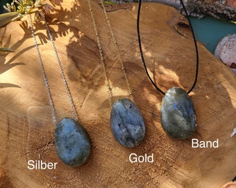 Labradorite Necklace Silver Gold Band Crystal Necklace Gemstone Jewelry