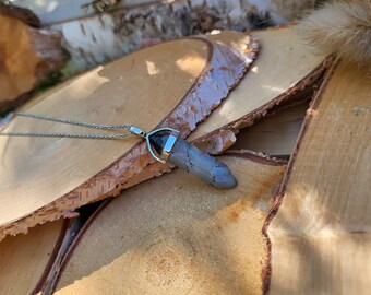 Gemstone Labradorite Necklace Silver Labradorite Pen Stainless Steel Silver Plated Gemstone Necklace