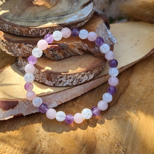 Rock Crystal Rose Quartz Amethyst Bracelet Golden Triangle Bracelet 6 mm Pearl Gemstone Bracelet