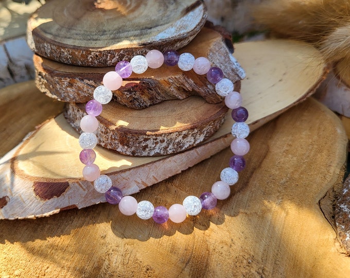Featured listing image: Rock Crystal Rose Quartz Amethyst Bracelet Golden Triangle Bracelet 6 mm Pearl Gemstone Bracelet