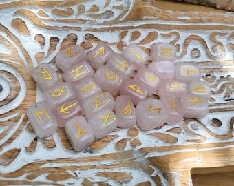 Rune Stones Set Rose Quartz Gold Runestones Oracle Gemstones Talisman Rune