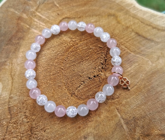 STONE BEAD BRACELET 6 MM W/CHARMS - ROSE QUARTZ STONE BEAD BRACELET 6 MM W/CHARMS - ROSE QUARTZ