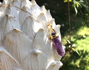 Gemstone Amethyst Necklace Gold Pin Gold Necklace