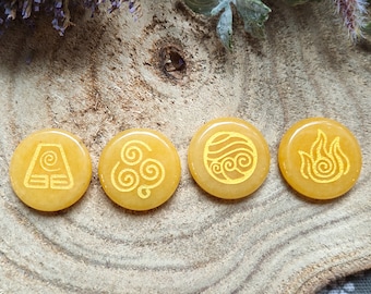 4 Elements Stone Set Yellow Jade Gemstones Water Air Earth Fire Hand Flatterer