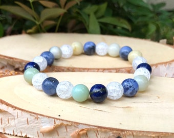 Amazonite Rock Crystal Sodalite Lapis Lazuli Bracelet 8 mm Pearl Gemstone Bracelet