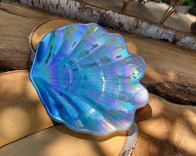 Featured listing image: Seashell rainbow bowl blue glass jewelry bowl decoration ring bowl
