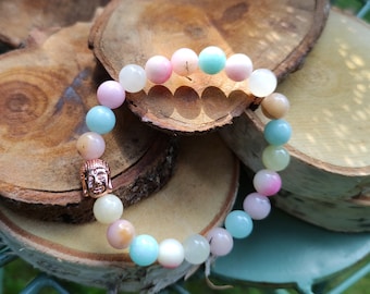 Buddha Bracelet Jade Opal Amazonite Moonstone Rose Gold 8 mm Mala Bracelet