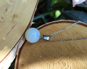 Gemstone moonstone necklace silver round ball