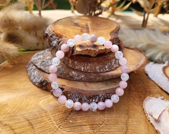 Rose Quartz Rock Crystal Kunzite Bracelet 6 mm Pearl Gemstone Bracelet