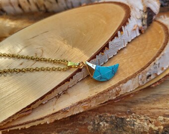Turquoise Moon Necklace Gold Gemstone Necklace