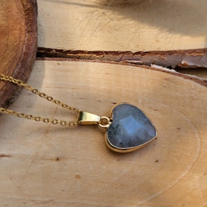 Labradorite Heart Necklace Gemstone Necklace Gold Gemstone Heart