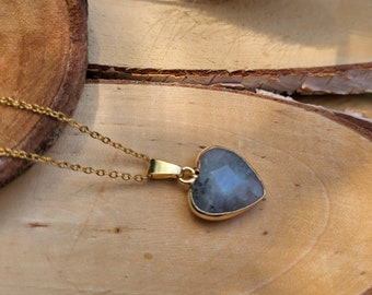 Labradorite Heart Necklace Gemstone Necklace Gold Gemstone Heart