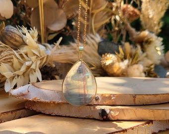 Fluorite drop necklace gold gemstone necklace gemstone