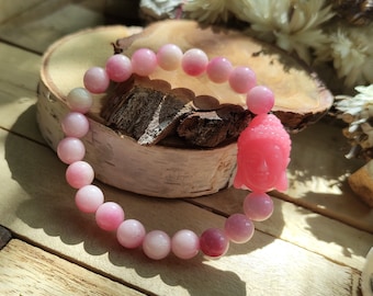 Jade bracelet Buddha pink 8 mm beads gemstone bracelet Lacooni