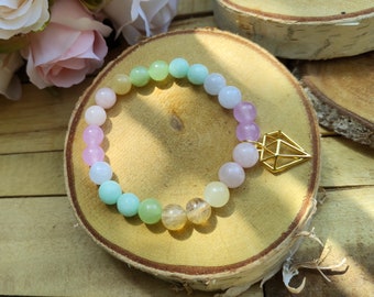 Diamond Gold Jade Amazonite Rose Quartz Citrine Bracelet 8 mm Mala Bracelet