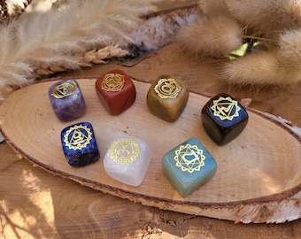 Chakra Stones Gold Gemstones Set Cube 7 Chakras Amethyst Sodalite Jasper Rock Crystal Aventurine Tiger Eye Jade