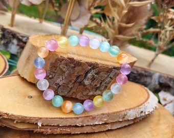 Selenite Bracelet 8 mm Beads Rainbow Selenite Gemstone Bracelet