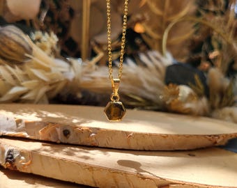Tiger's Eye Necklace Hexagon Gold Gemstone Necklace
