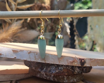 Aventurine earrings gold gemstone earrings green aventurine earrings