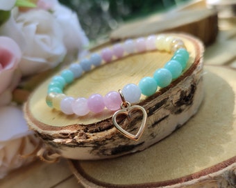 Bracelet Heart Rose Gold Citrine Jade Rose Quartz Aquamarine Amazonite Aventurine 6 mm