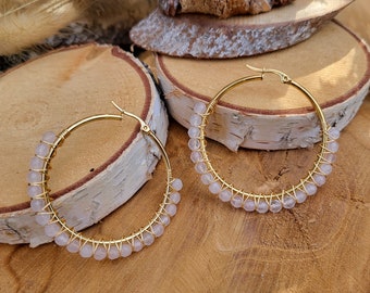 Rose quartz earrings gold earrings hoop earrings