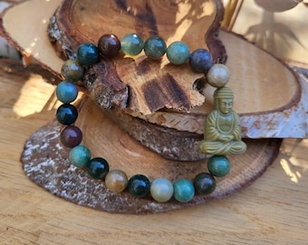 Buddha bracelet agate unique piece 8 mm pearl gemstone bracelet