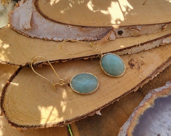 Aventurine earrings gold gemstone earrings green aventurine earrings