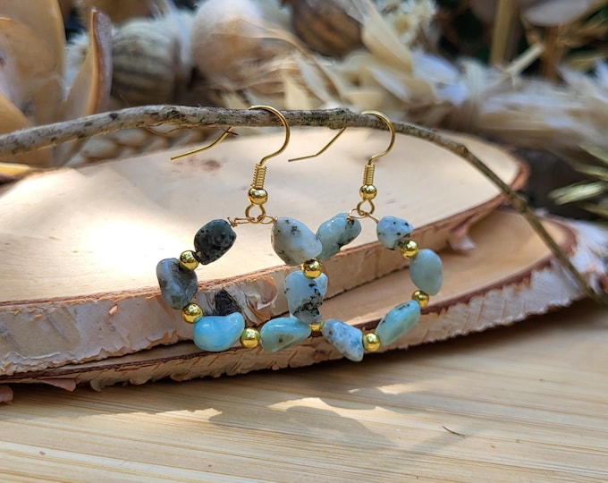 Featured listing image: Larimar earrings gold earrings hoop earrings gemstone earrings gemstone