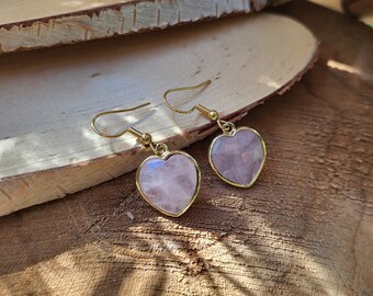 Earrings rose quartz heart earrings gold gemstone earrings