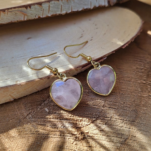 Earrings rose quartz heart earrings gold gemstone earrings