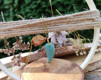 Amazonite wing necklace gold chain stainless steel gold-plated