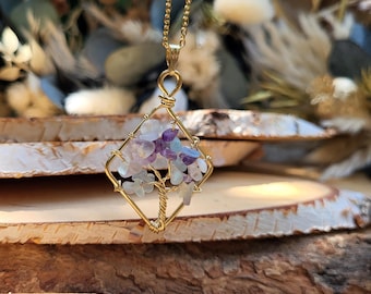 Fluorite tree necklace gold fluorite colorful gemstone necklace gemstone