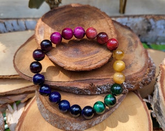 Chakra bracelet tiger eye colorful rainbow 8 mm 7 chakras mala meditation